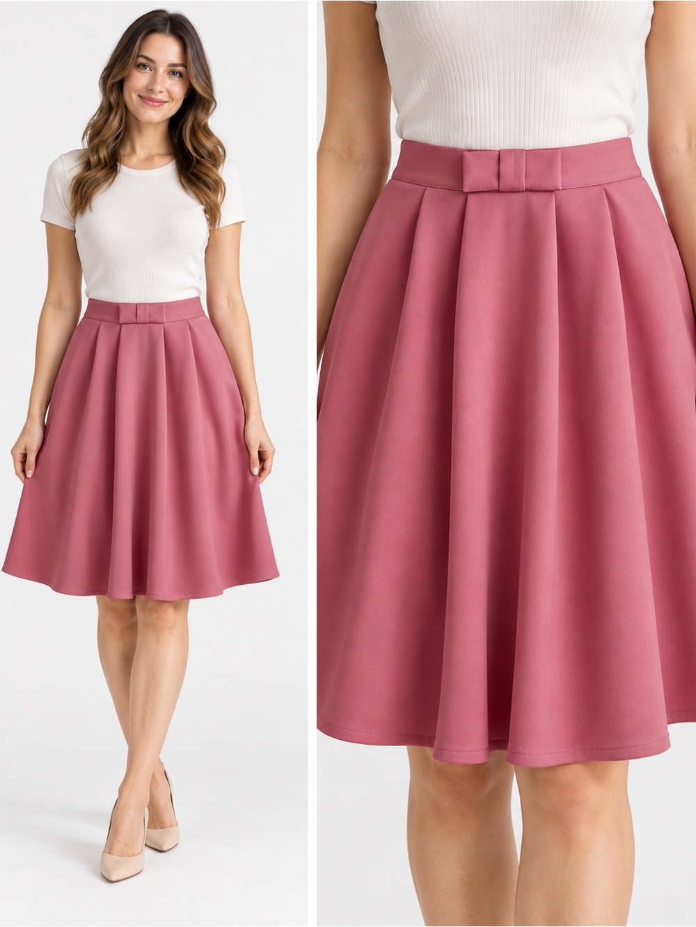Catherine Malandrino Dusty Rose Circle Skirt with Pleated Waistband
